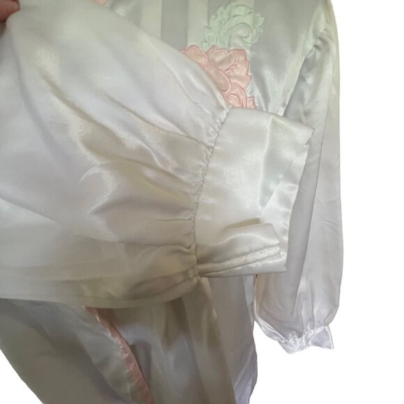 Vtg Etienne Pink Satin Womens L Embroidered Peignoir Robe Nightgown Cottagecore - Picture 7 of 11